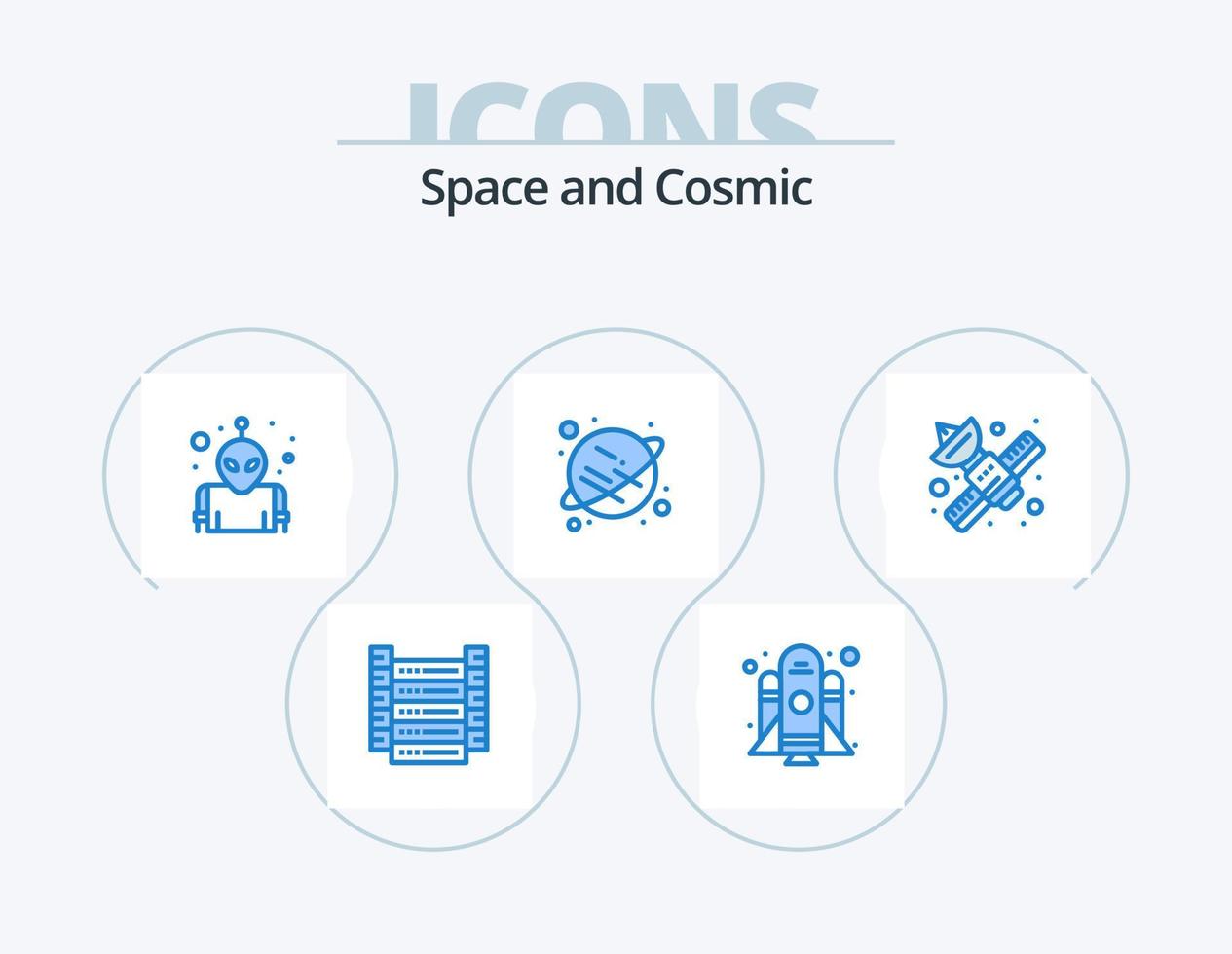 Space Blue Icon Pack 5 Icon Design. telecommunication. network. planet. media. space vector