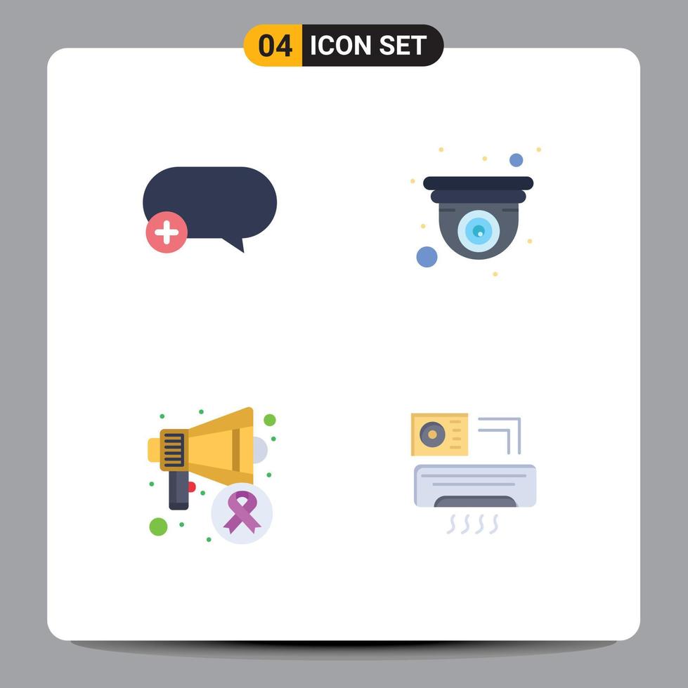 Modern Set of 4 Flat Icons Pictograph of chat awareness add design world Editable Vector Design Elements