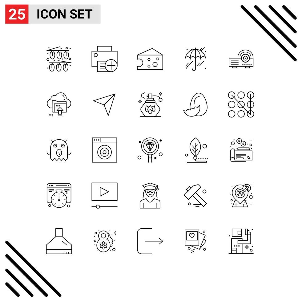 conjunto moderno de pictograma de 25 líneas de elementos de diseño vectorial editables de paraguas de lluvia de hardware de presentación de máquina vector