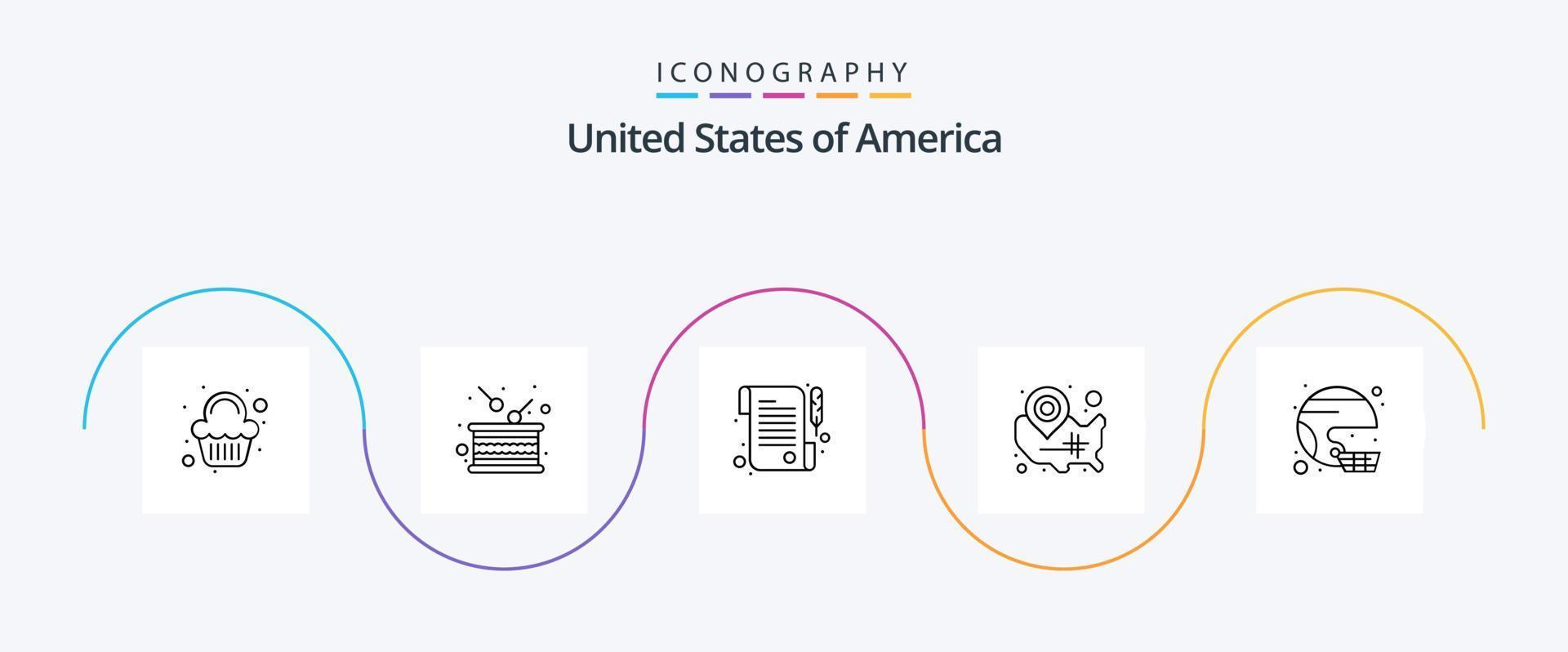 Usa Line 5 Icon Pack Including american. wisconsin. independence. usa. map vector