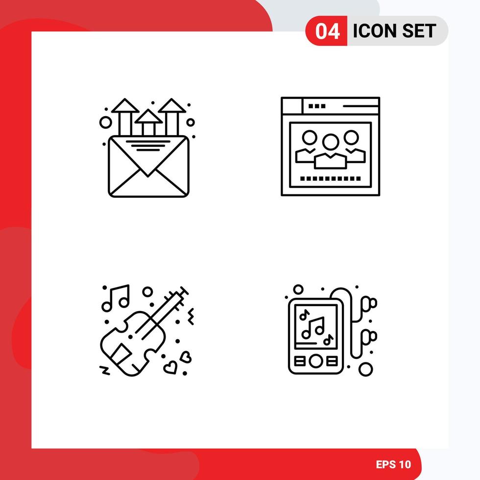 Line Pack of 4 Universal Symbols of mail violin browser education device Editable Vector Design Elements