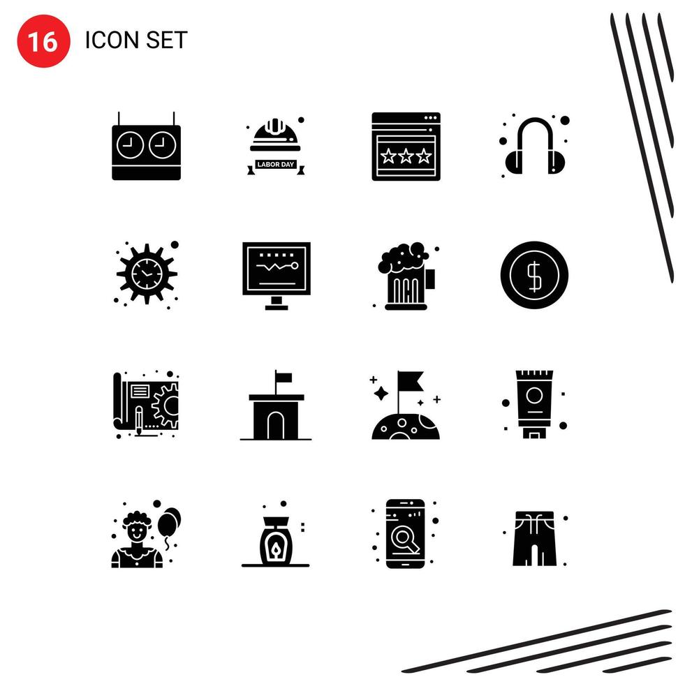conjunto de 16 iconos modernos de la interfaz de usuario signos de símbolos para la configuración de cardiogramas gestión de seo ayuda a elementos de diseño de vectores editables