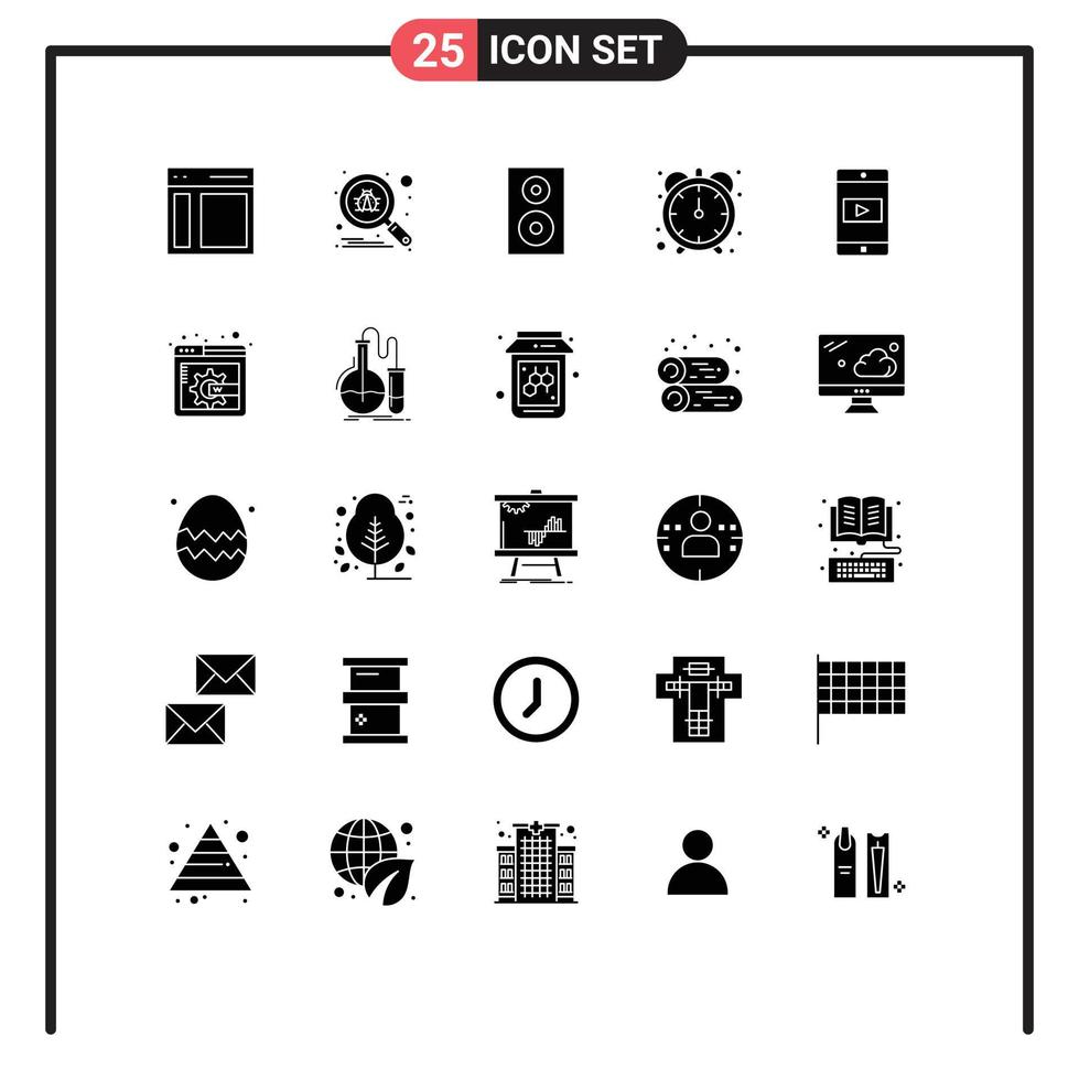 User Interface Pack of 25 Basic Solid Glyphs of application productivity secure efficiency speaker Editable Vector Design Elements