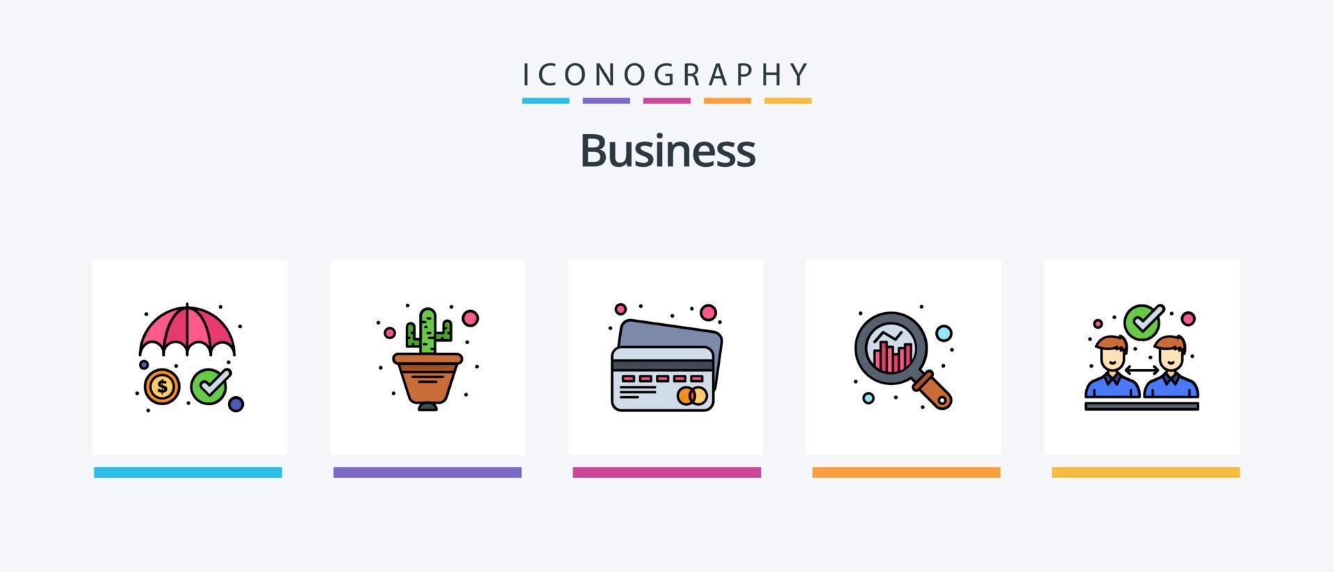 la línea de negocios llenó el paquete de 5 íconos, incluido el maletín. inversión. cohete. dinero. dinero. diseño de iconos creativos vector