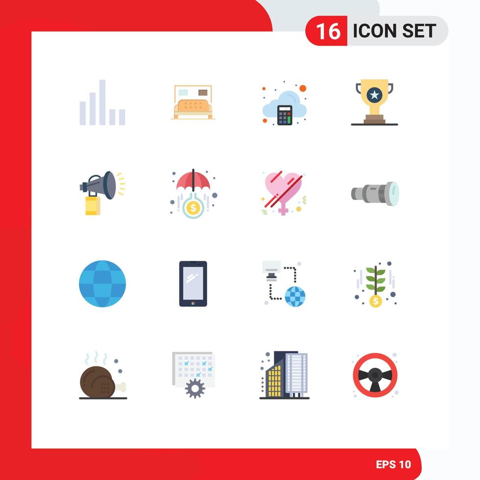 Mobile Interface Flat Color Set of 16 Pictograms of connection calculate hotel service award Editable Pack of Creative Vector Design Elements