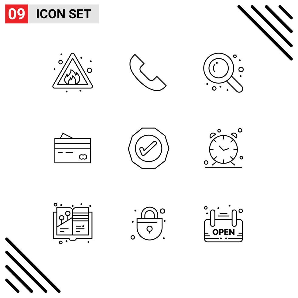 9 Outline concept for Websites Mobile and Apps money credit detective cards banking Editable Vector Design Elements