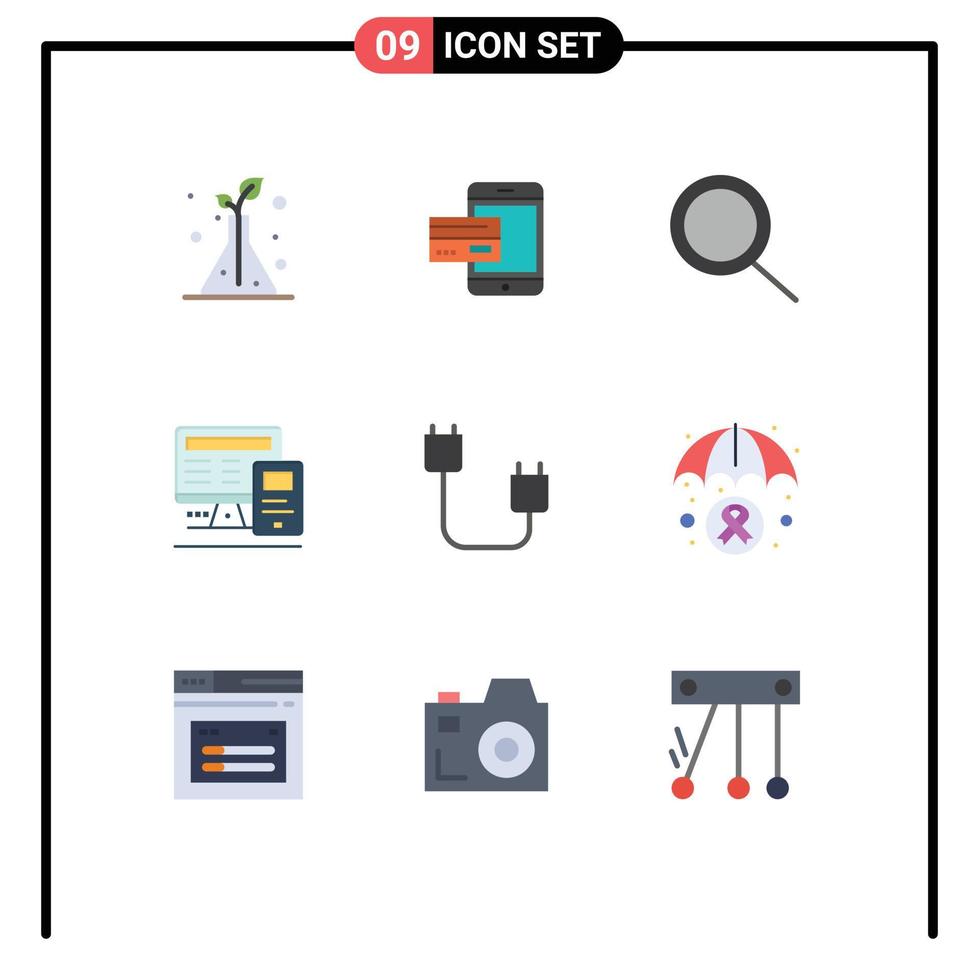 Modern Set of 9 Flat Colors Pictograph of computers education mobile monitor zoom Editable Vector Design Elements