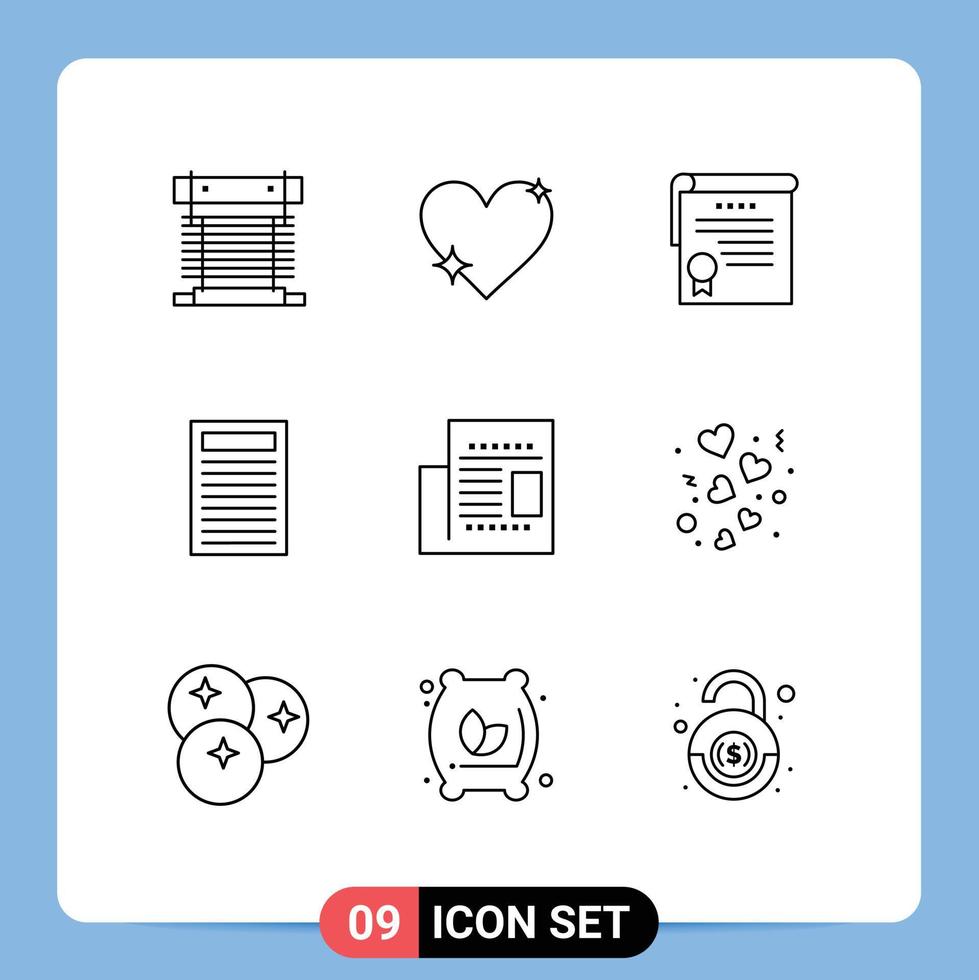 Editable Vector Line Pack of 9 Simple Outlines of article education favorite book degrees Editable Vector Design Elements