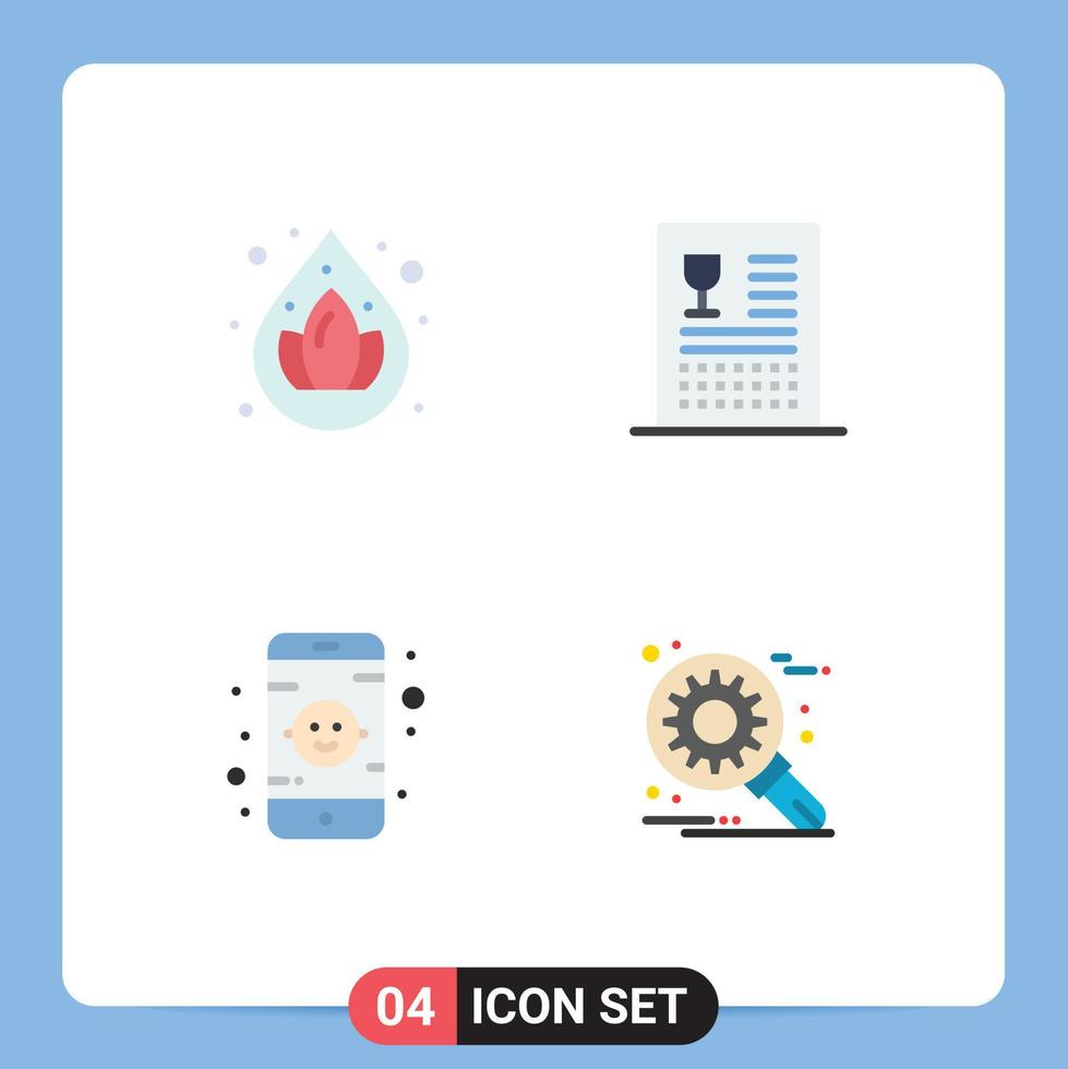 4 iconos planos universales establecidos para aplicaciones web y móviles catálogo de monitores de agua alimentos personalizar elementos de diseño vectorial editables vector