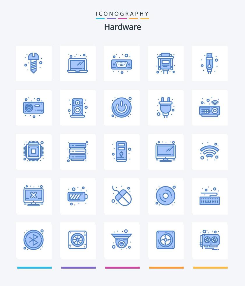 Creative Hardware 25 Blue icon pack  Such As fan. usb. port. cable. vga vector