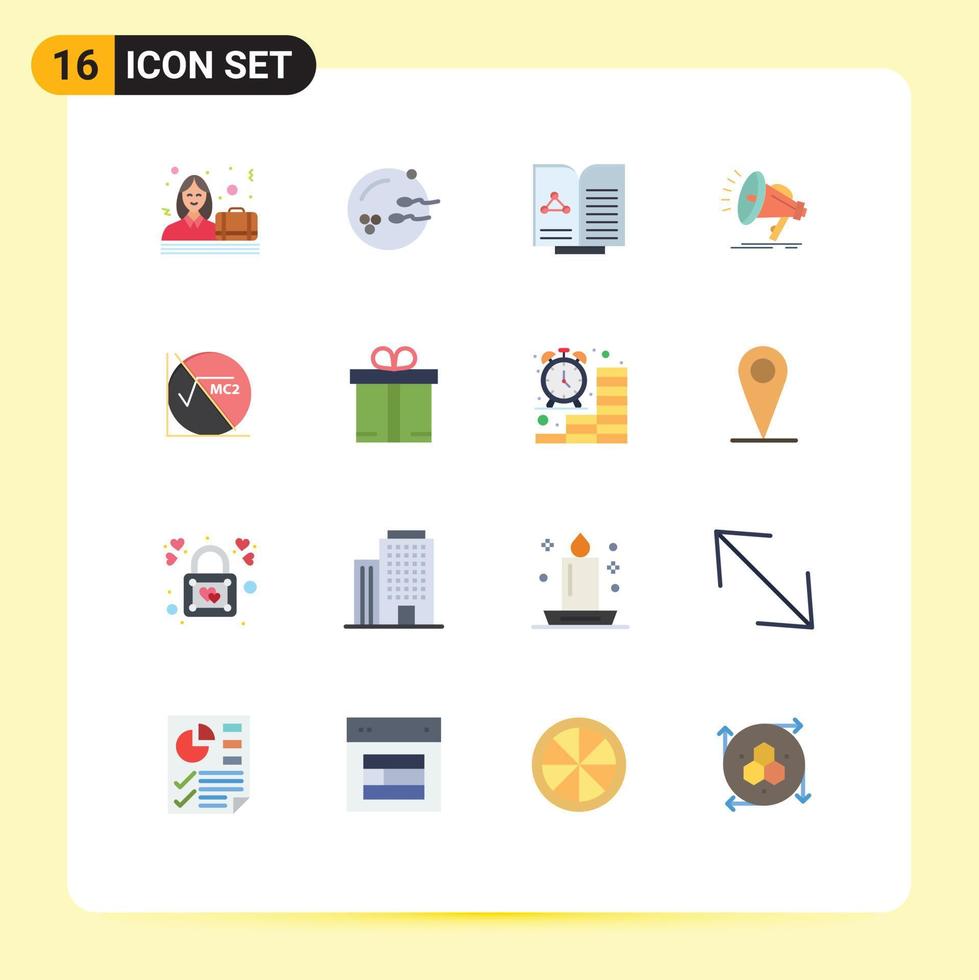 paquete de 16 signos y símbolos modernos de colores planos para medios de impresión web, como prueba de negocios, libro de reproducción femenina, paquete editable de elementos de diseño de vectores creativos