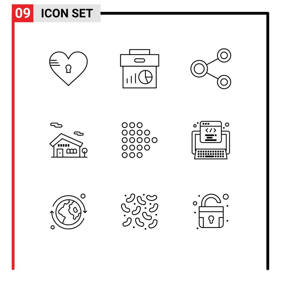 Modern Set of 9 Outlines and symbols such as house building graph social network Editable Vector Design Elements