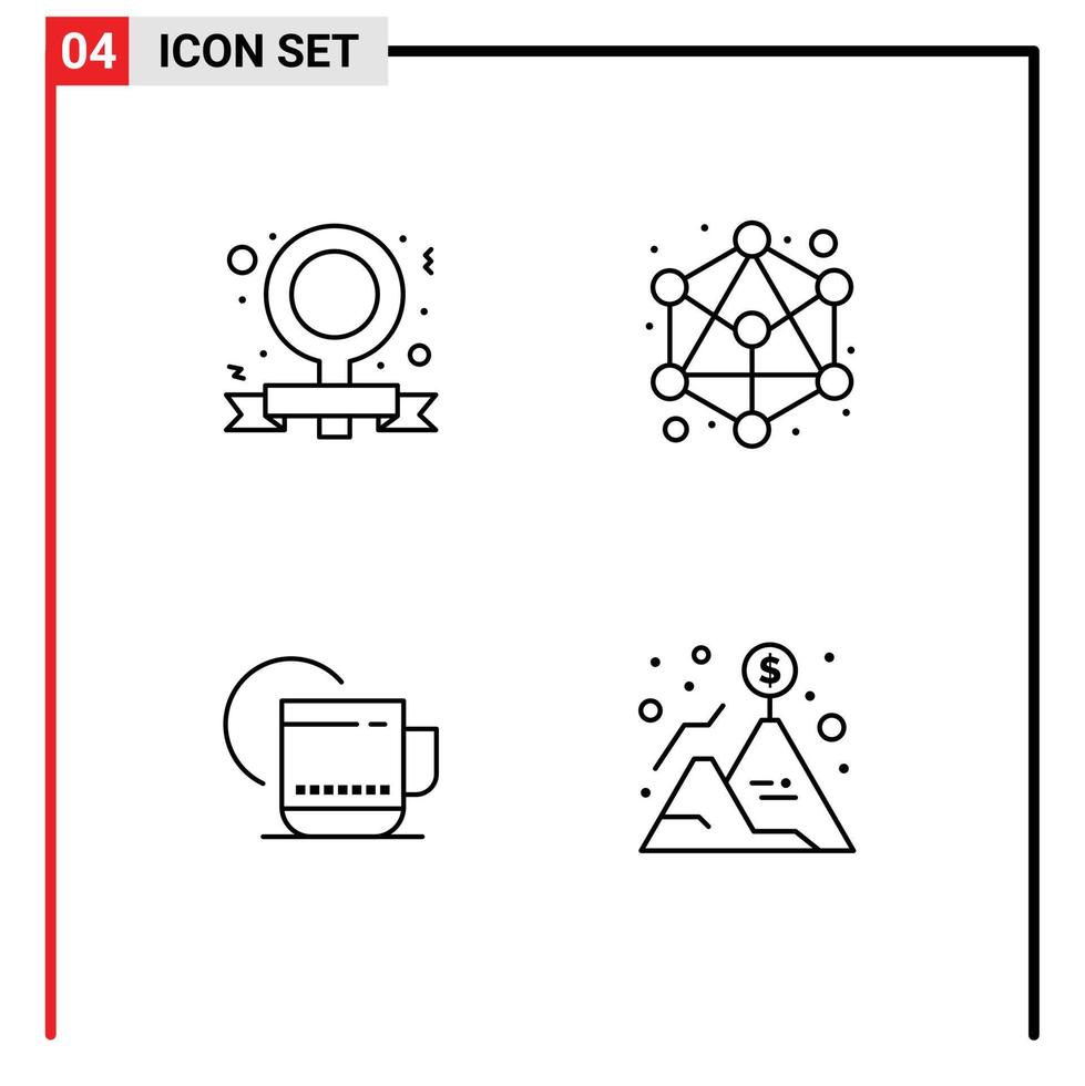 grupo de símbolos de icono universal de 4 colores planos de línea de relleno modernos de banner hotel logro de red feminista elementos de diseño vectorial editables vector