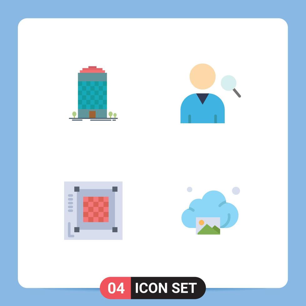 Pack of 4 creative Flat Icons of building layout space user website Editable Vector Design Elements