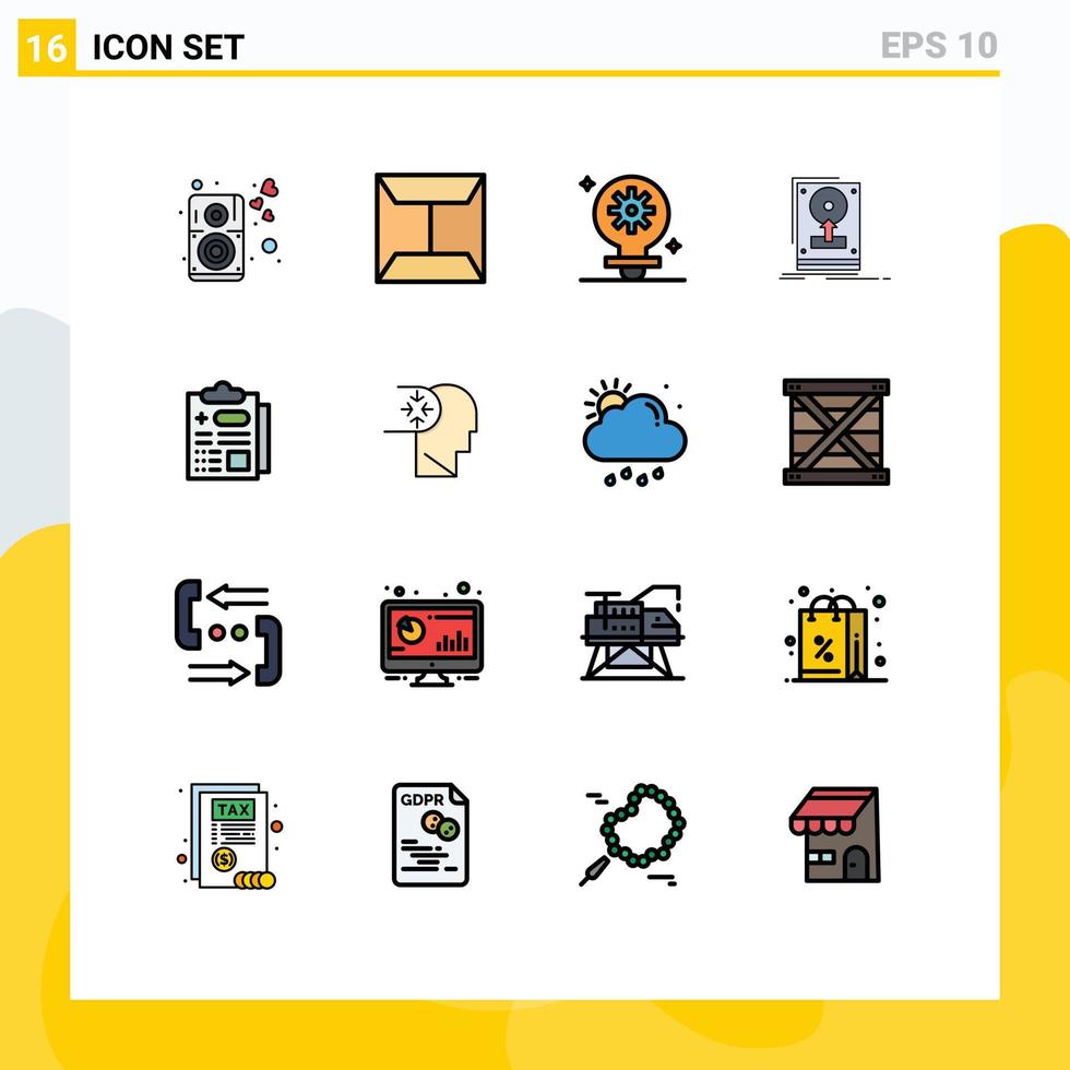 Universal Icon Symbols Group of 16 Modern Flat Color Filled Lines of medical upload light save drive Editable Creative Vector Design Elements
