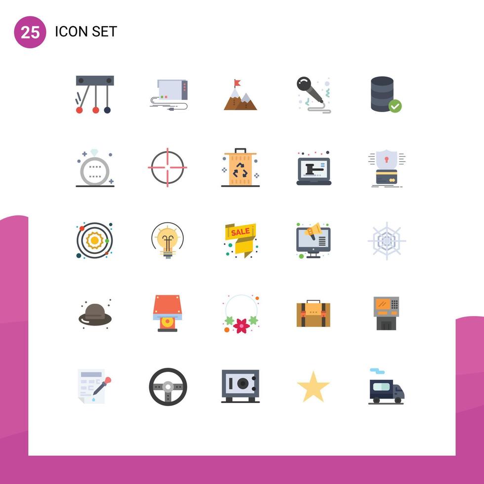 Pictogram Set of 25 Simple Flat Colors of party birthday success peak mission Editable Vector Design Elements