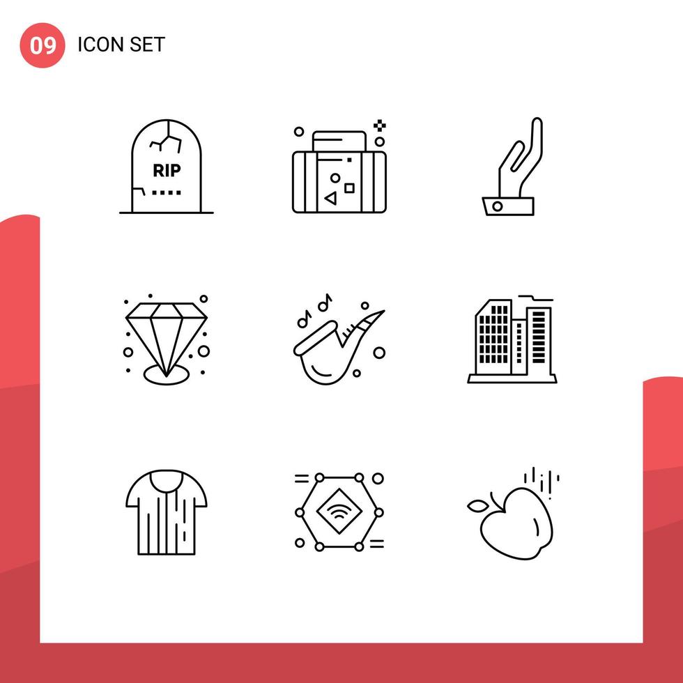 Editable Vector Line Pack of 9 Simple Outlines of music value able travel quality share Editable Vector Design Elements