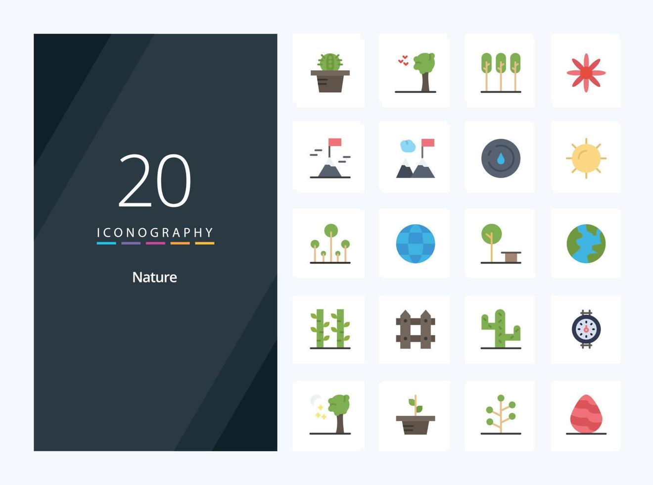 20 iconos de color plano de la naturaleza para la presentación vector