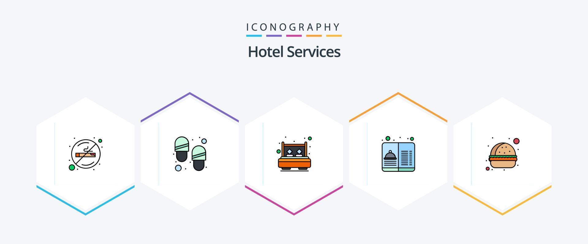 Hotel Services 25 FilledLine icon pack including hamburger. burger. double. travel. menu vector