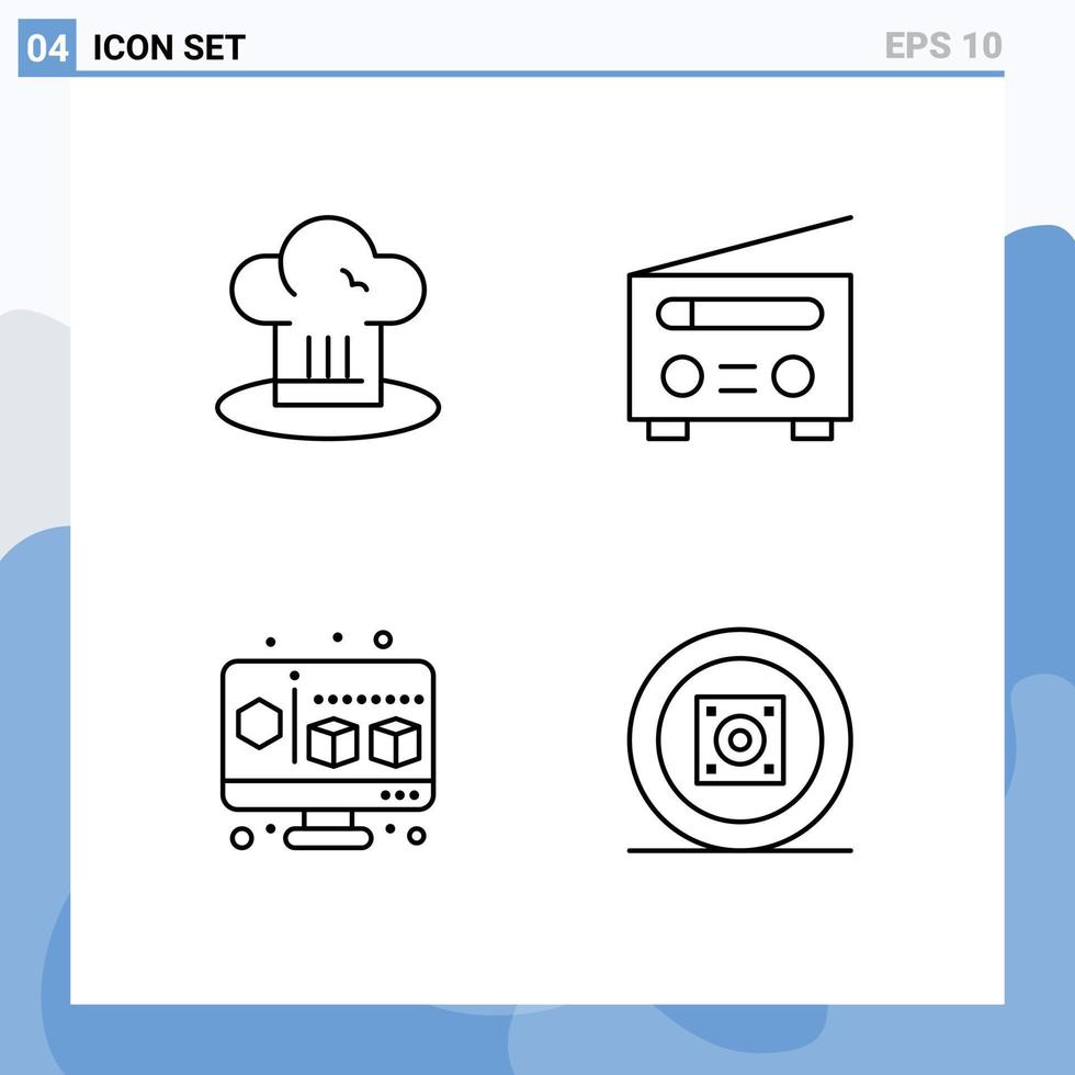 Group of 4 Filledline Flat Colors Signs and Symbols for cafe cube cook interface computer Editable Vector Design Elements