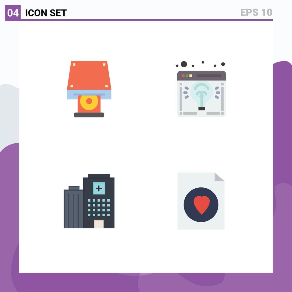 4 Thematic Vector Flat Icons and Editable Symbols of dvd hospital disk rom idea building Editable Vector Design Elements