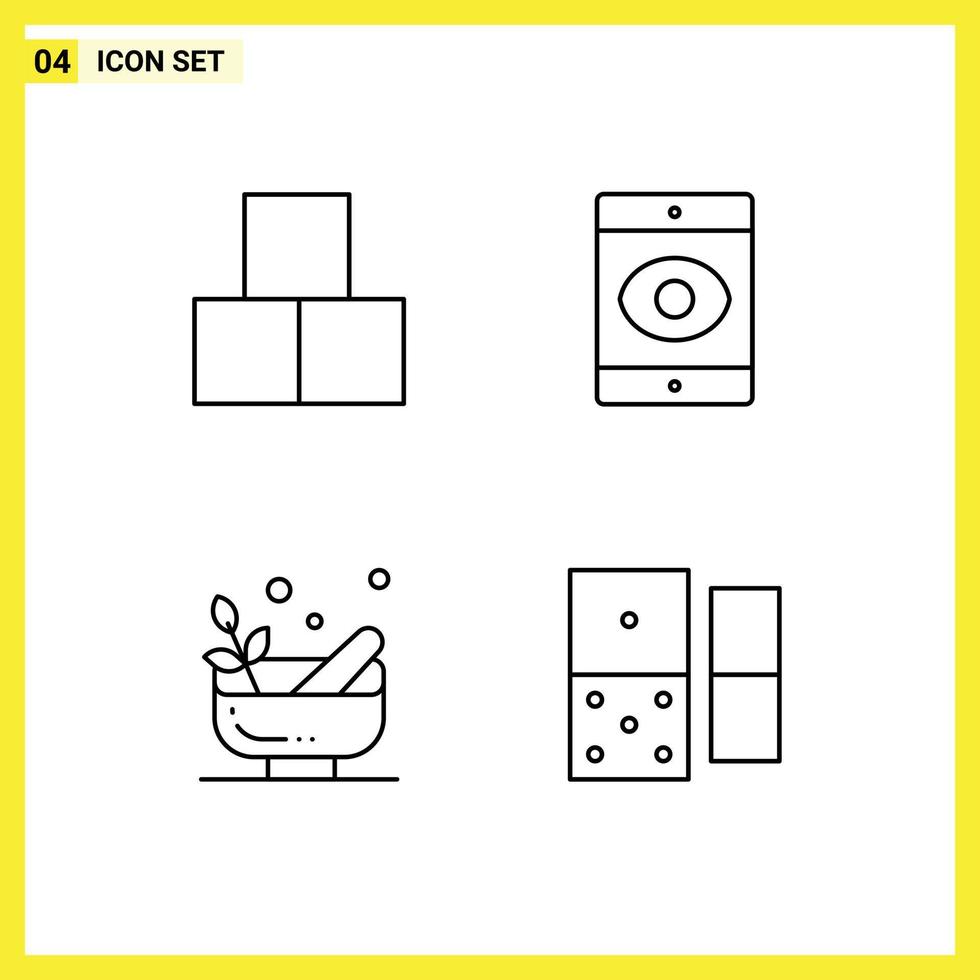 Stock Vector Icon Pack of 4 Line Signs and Symbols for blocks bowl toy virus casino Editable Vector Design Elements