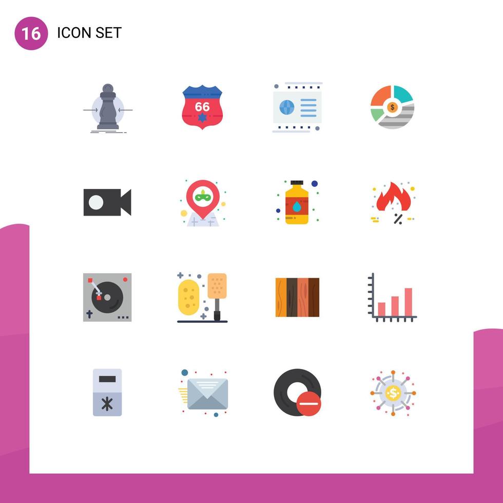 16 símbolos universales de signos de color plano de tarjeta de consumo paquete editable de débito de escudo inferior de elementos creativos de diseño de vectores