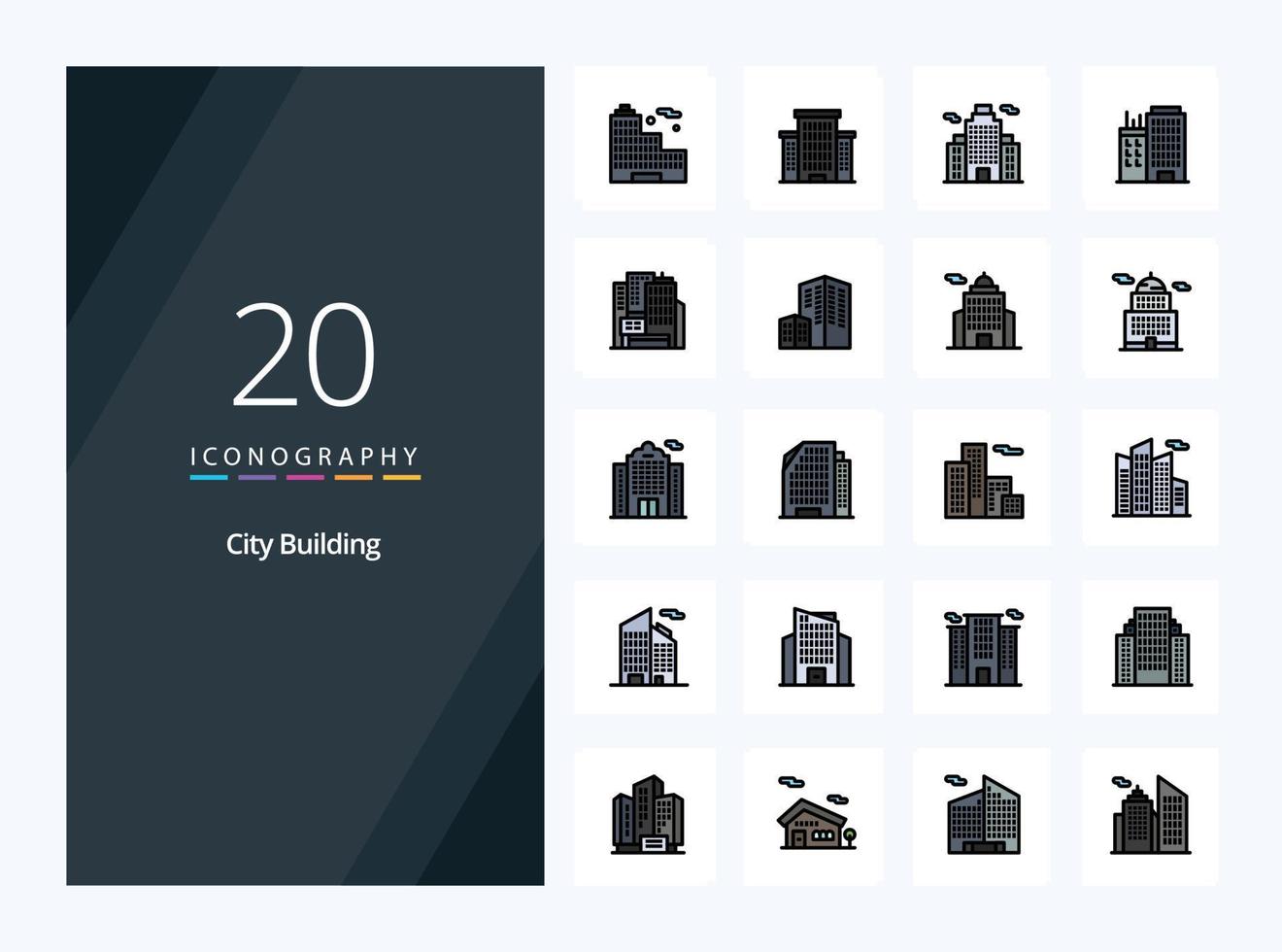 20 City Building line Filled icon for presentation vector