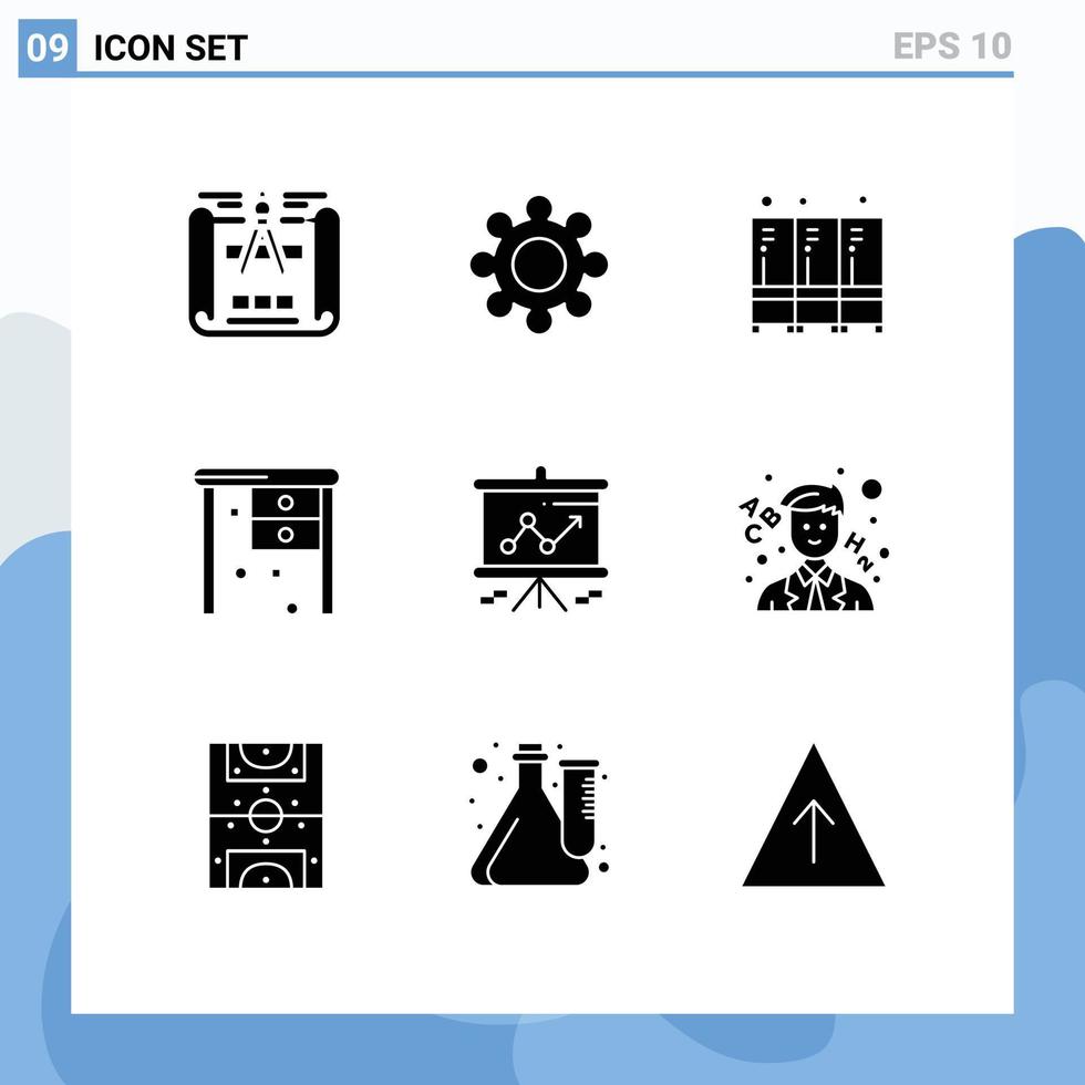 User Interface Pack of 9 Basic Solid Glyphs of projector graph locker chart office desk Editable Vector Design Elements