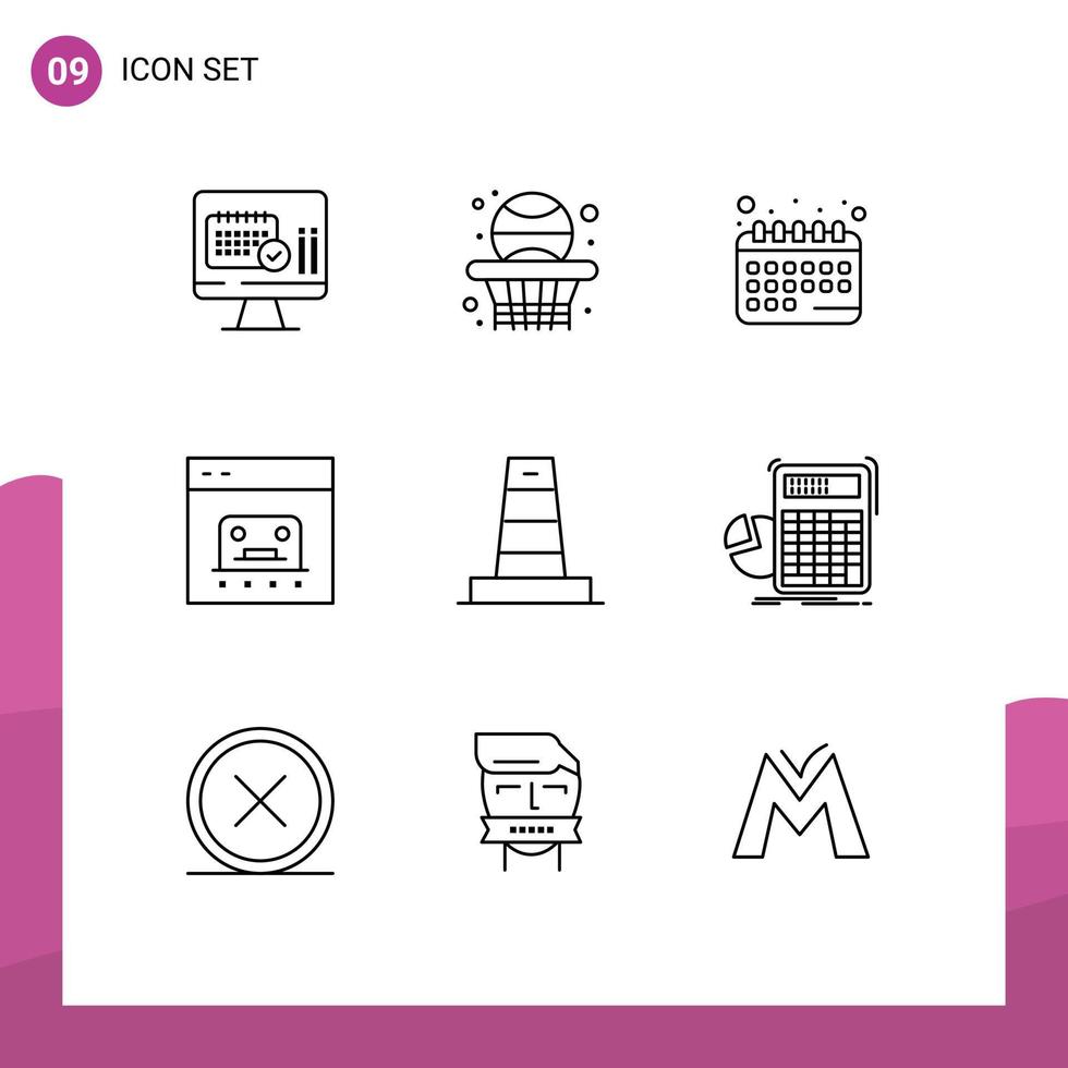 Set of 9 Vector Outlines on Grid for business online appointment finance banking Editable Vector Design Elements