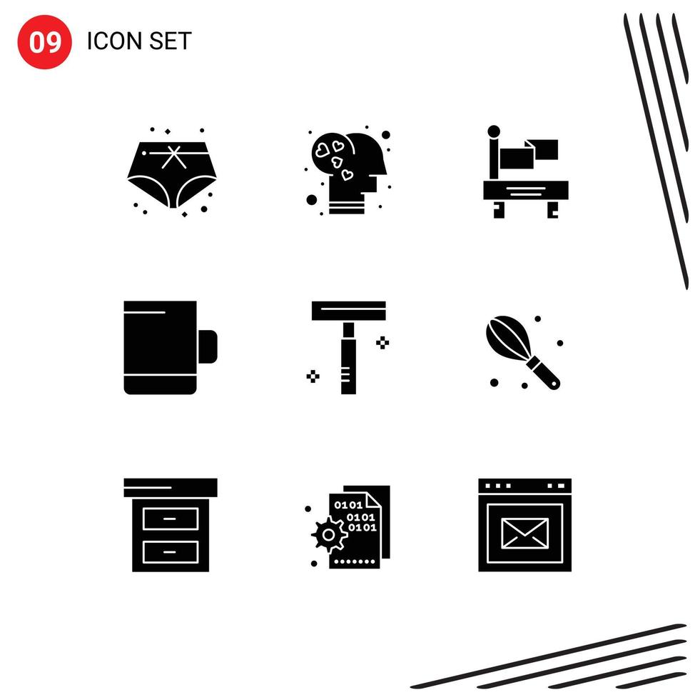 Solid Glyph Pack of 9 Universal Symbols of mixer salon train razor beauty Editable Vector Design Elements