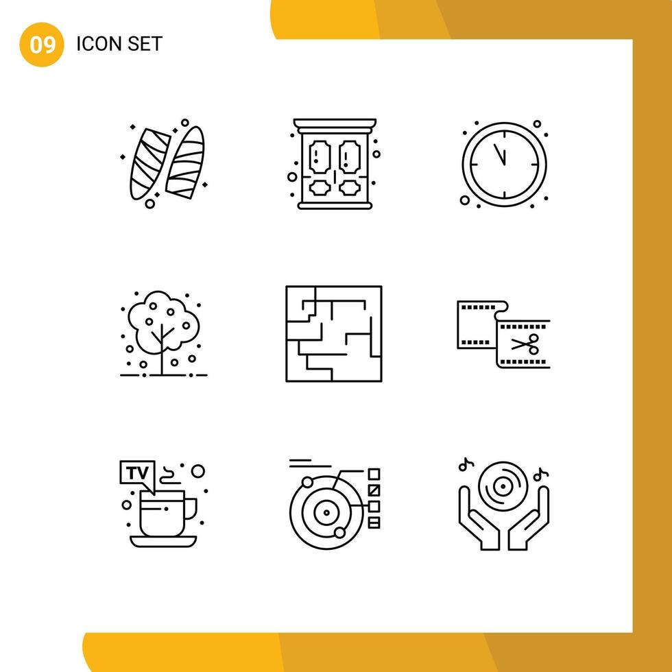 9 Outline concept for Websites Mobile and Apps maze labyrinth clock plant tree Editable Vector Design Elements