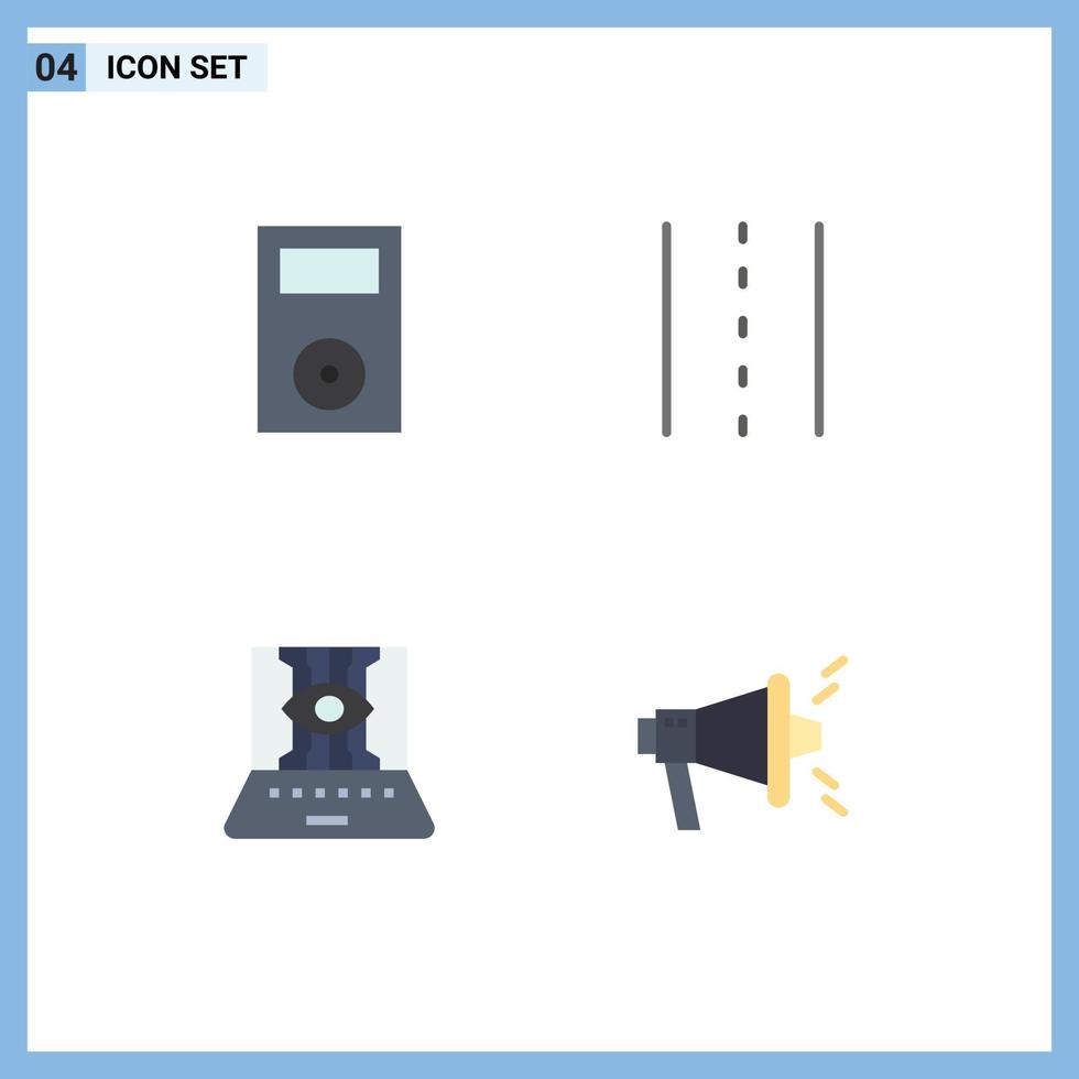 4 Universal Flat Icons Set for Web and Mobile Applications devices road products infrastructure computer sciences Editable Vector Design Elements