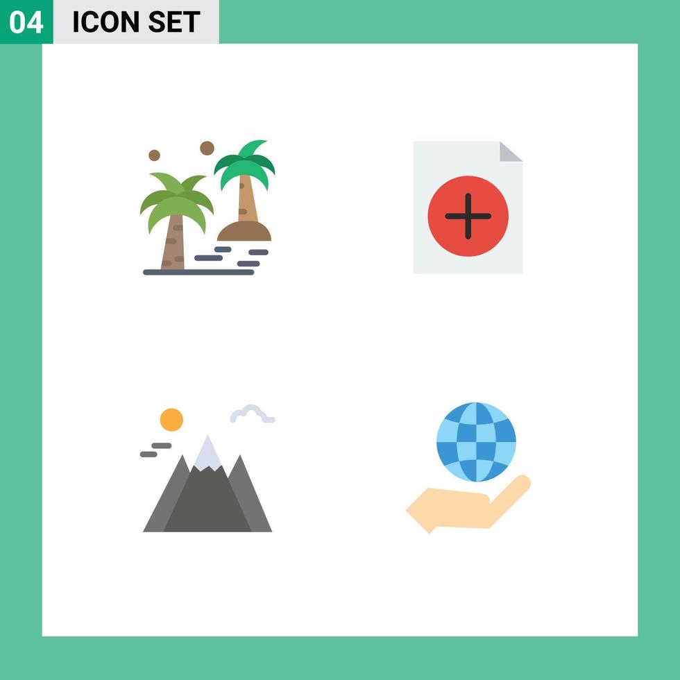 4 Universal Flat Icon Signs Symbols of date mountain beach document global Editable Vector Design Elements