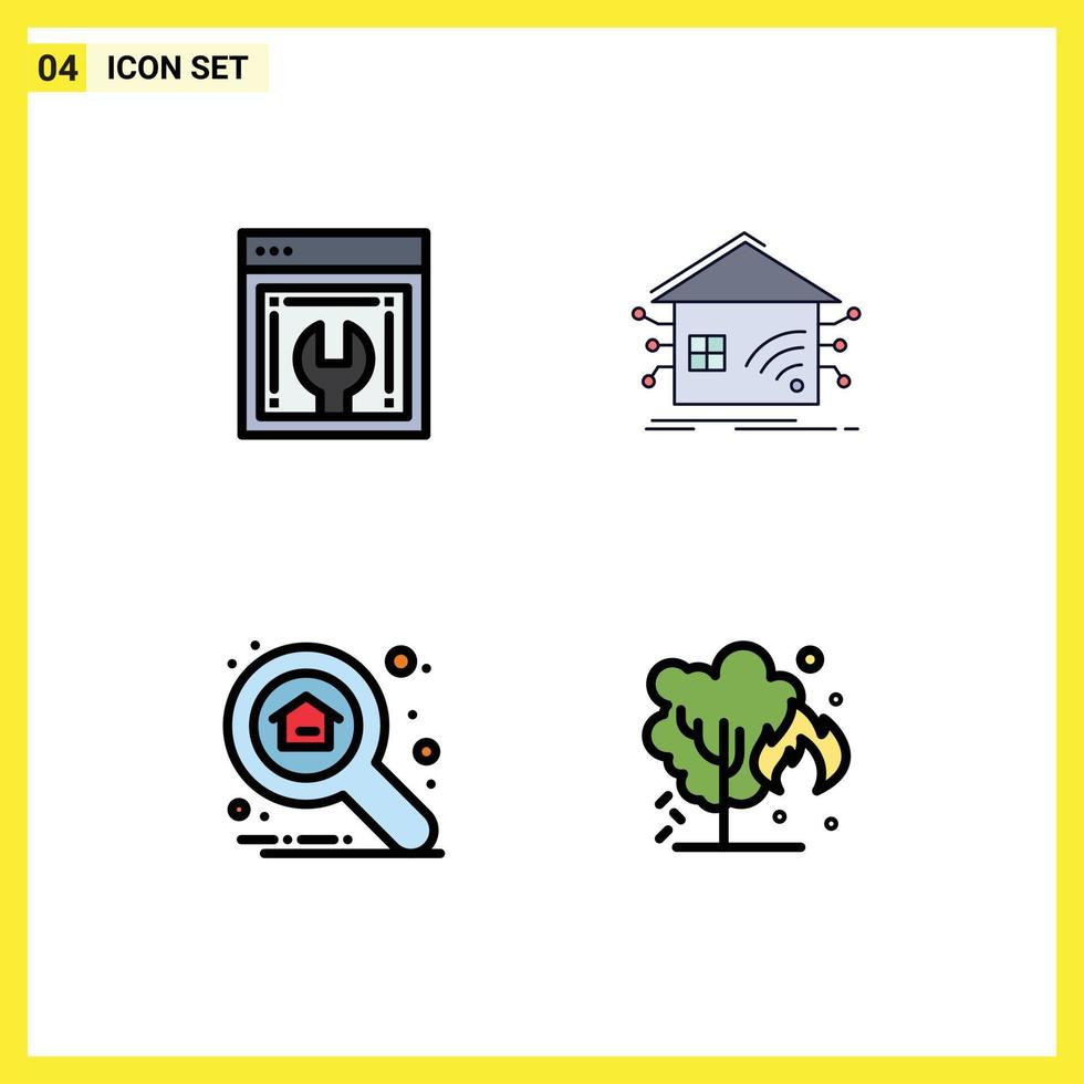 4 iconos creativos signos y símbolos modernos de avance web apartamento mantenimiento web casa búsqueda elementos de diseño vectorial editables vector