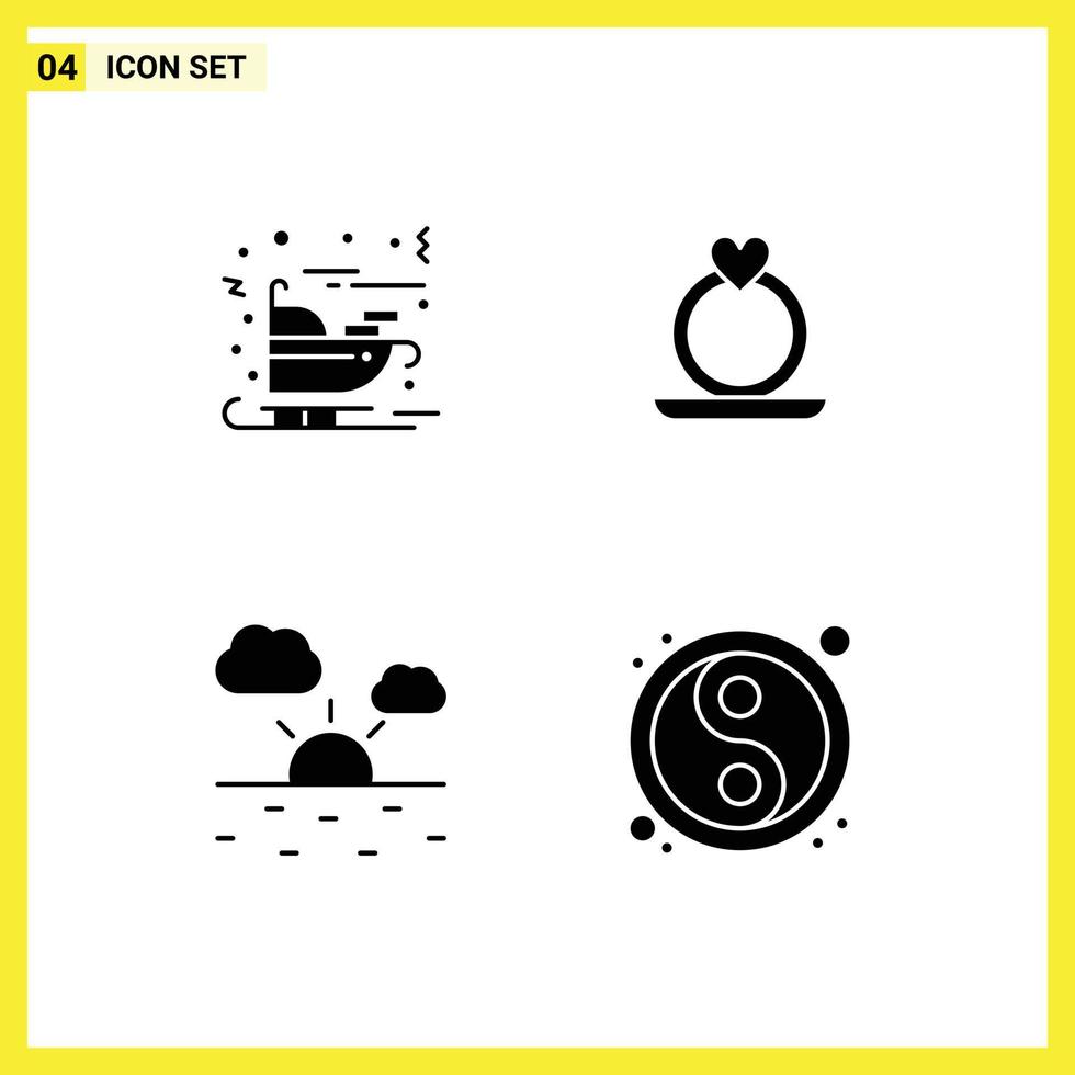 Universal Icon Symbols Group of 4 Modern Solid Glyphs of carriage weather santa proposal lunar Editable Vector Design Elements