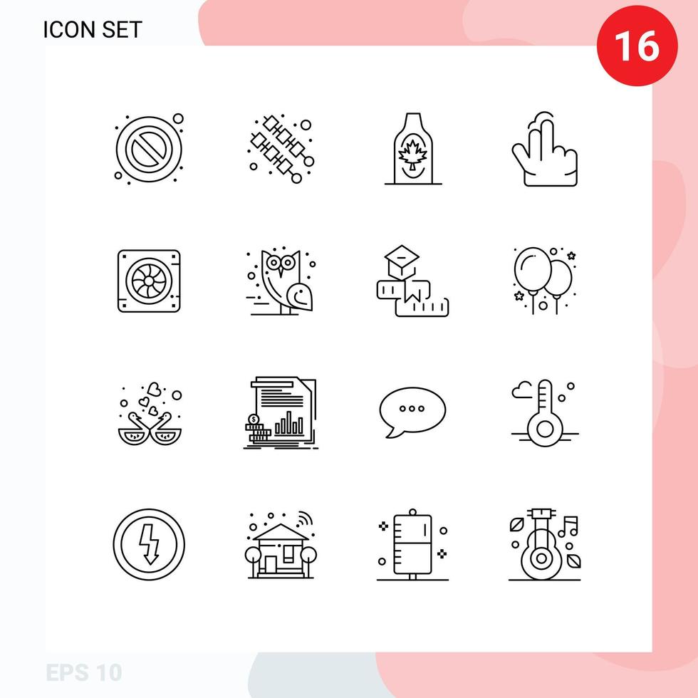 Set of 16 Vector Outlines on Grid for fan computer canada touch gesture Editable Vector Design Elements