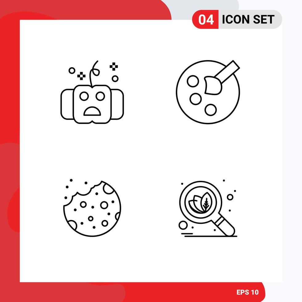 Pack of 4 Modern Filledline Flat Colors Signs and Symbols for Web Print Media such as all cookie hallows education food Editable Vector Design Elements