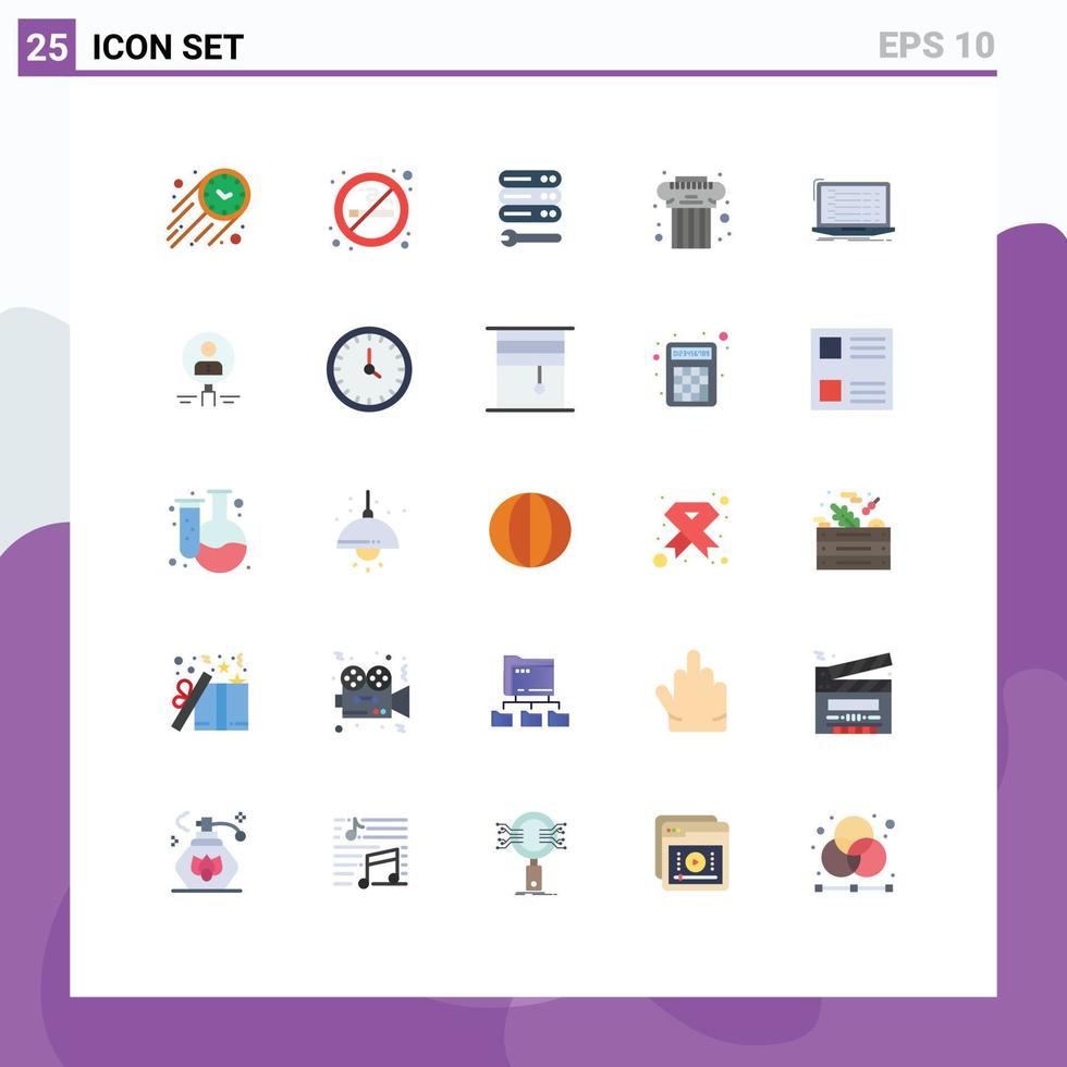 conjunto de color plano de interfaz móvil de 25 pictogramas de elementos de diseño de vector editables de arquitectura de cultura de servidor griego de aplicación