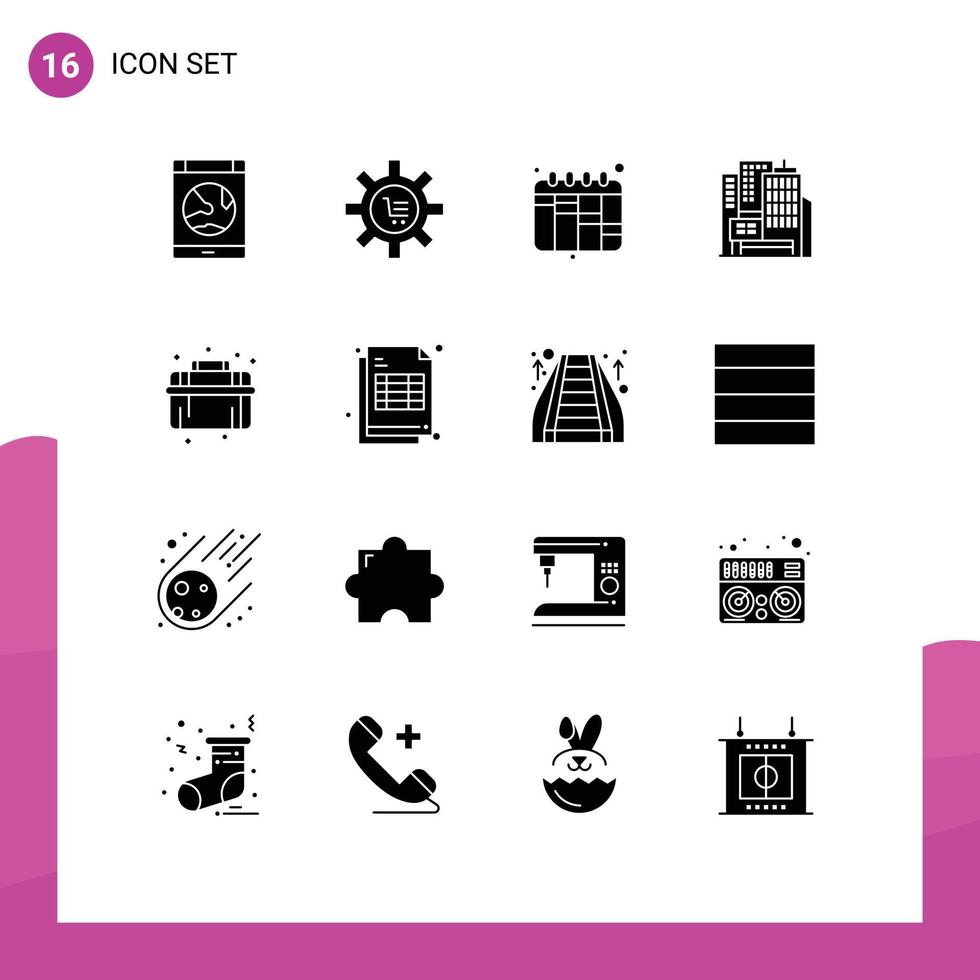 16 Universal Solid Glyphs Set for Web and Mobile Applications mechanical building commerce architecture planning Editable Vector Design Elements