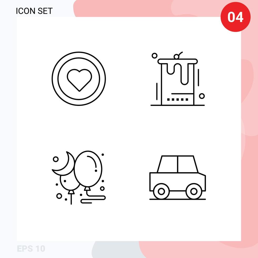 Group of 4 Modern Filledline Flat Colors Set for interface balloon user dessert night Editable Vector Design Elements