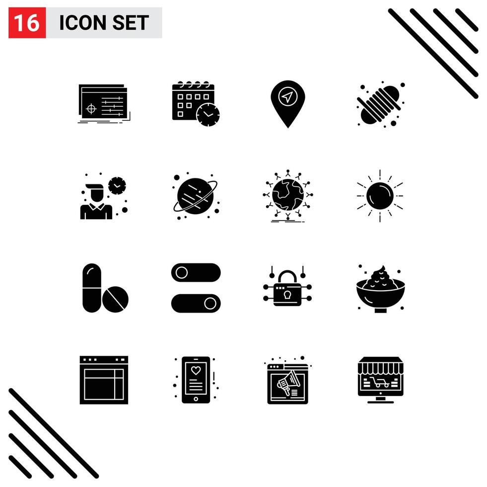 Solid Glyph Pack of 16 Universal Symbols of time employee location yarn equipment Editable Vector Design Elements