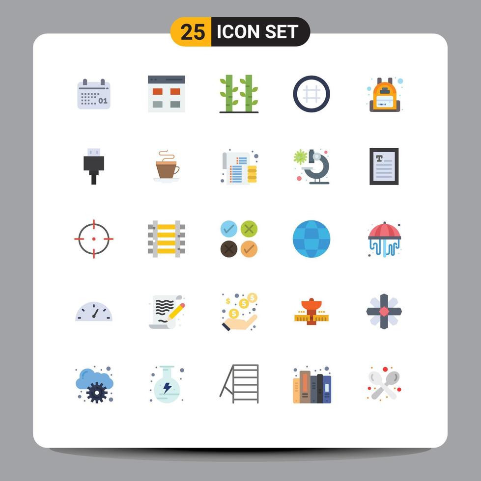 25 Thematic Vector Flat Colors and Editable Symbols of bag user bamboo ui hash tag Editable Vector Design Elements