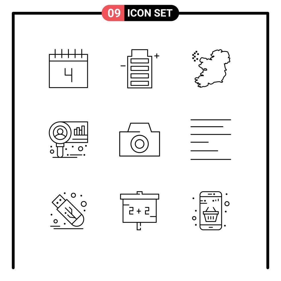 Group of 9 Modern Outlines Set for align photo world research diagram Editable Vector Design Elements