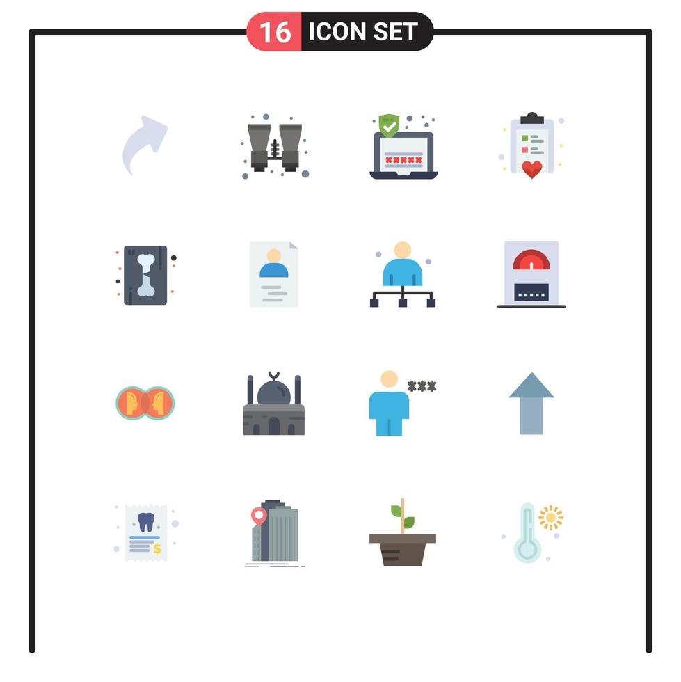 Group of 16 Modern Flat Colors Set for arrow laptop binocular travel checklist Editable Pack of Creative Vector Design Elements