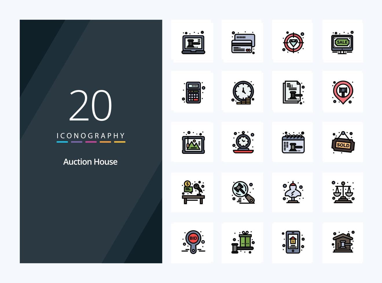 20 Auction line Filled icon for presentation vector