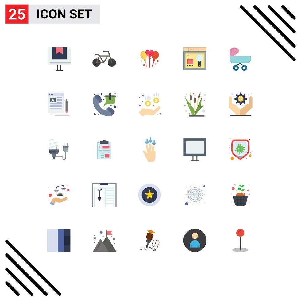 Mobile Interface Flat Color Set of 25 Pictograms of kids trolly love education web Editable Vector Design Elements