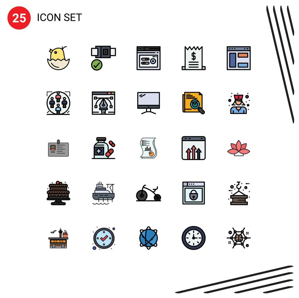 25 Thematic Vector Filled line Flat Colors and Editable Symbols of webpage browser performance sale commerce Editable Vector Design Elements