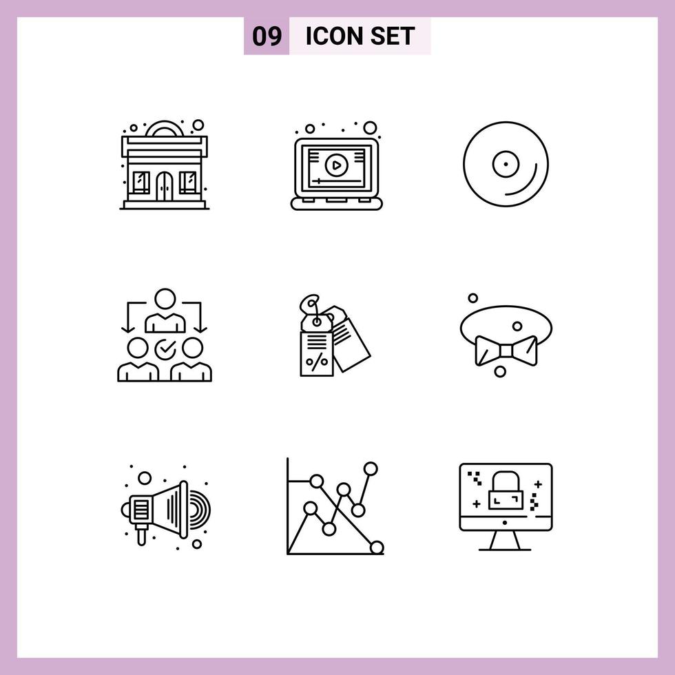 9 Universal Outlines Set for Web and Mobile Applications business distribution disk delegating assignment Editable Vector Design Elements