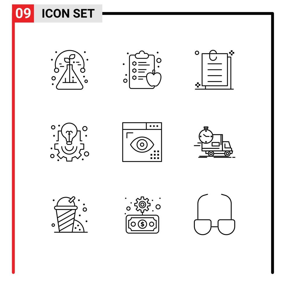 Group of 9 Modern Outlines Set for development coding document project management idea Editable Vector Design Elements